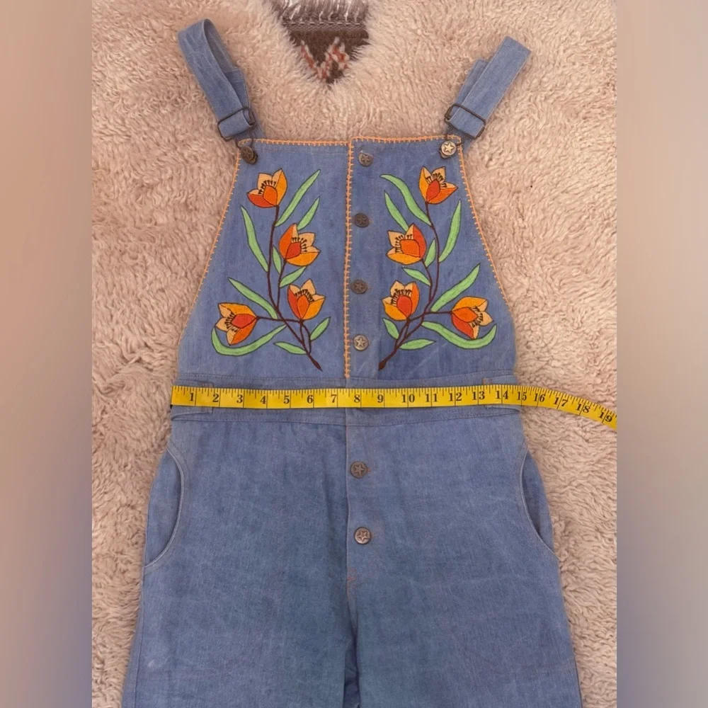 Chasing Unicorns Denim Overalls with Floral Embroidery - Picture 4 of 10